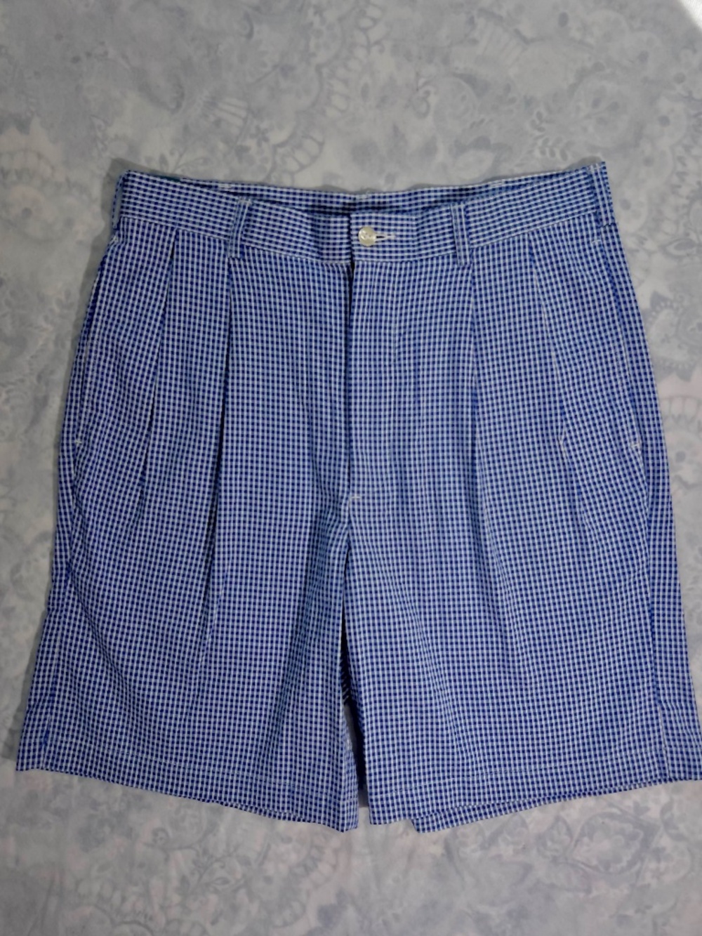 Jos. A. Bank Mens Shorts 33 Stays Cool Pleated Gingham Seersucker Blue Check NWT - Picture 2 of 11